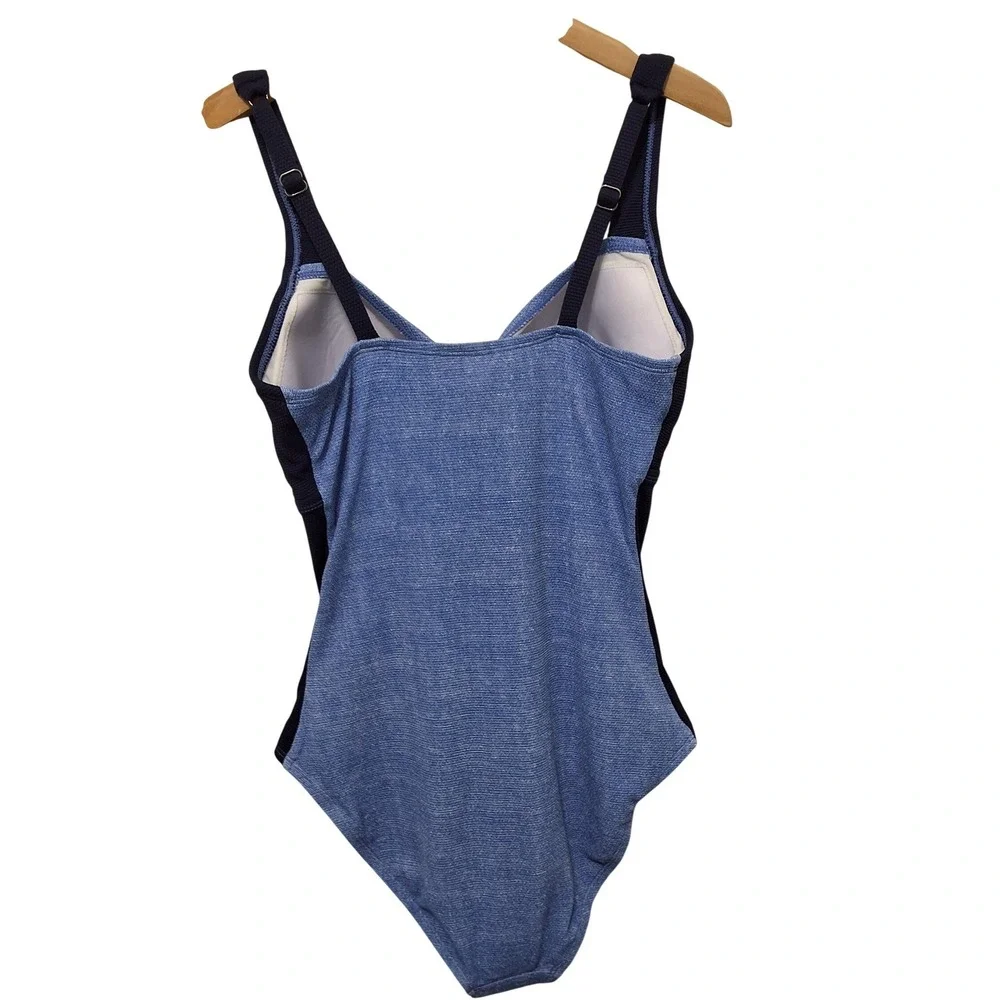 Tommy Bahama Island Cays Block Tie Front Tummy Control One Piece Swim Blue Sz 12